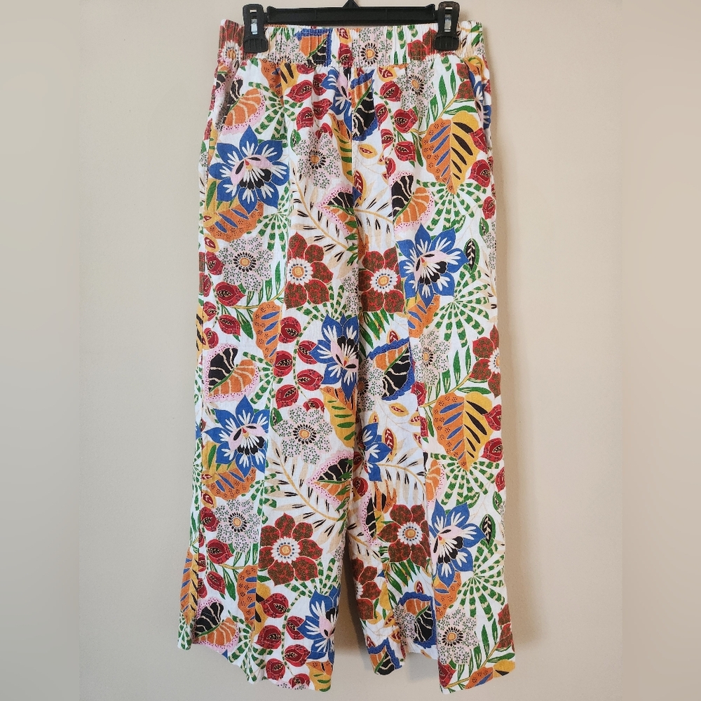 C&C California Colorful Linen Floral Wide-Leg Pants - Picture 6 of 8